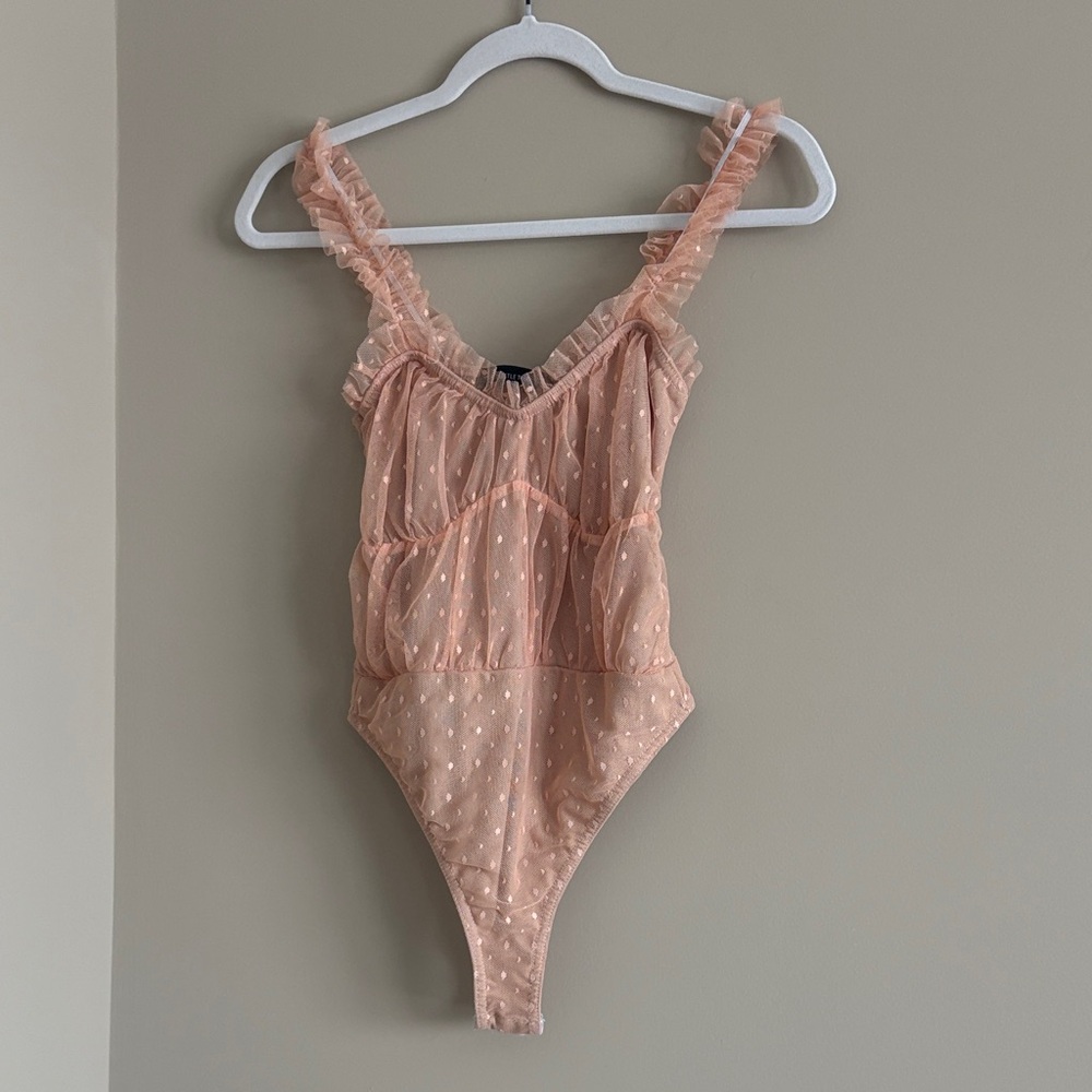 PrettyLittleThing Pink Polka Dot Tulle Bodysuit
